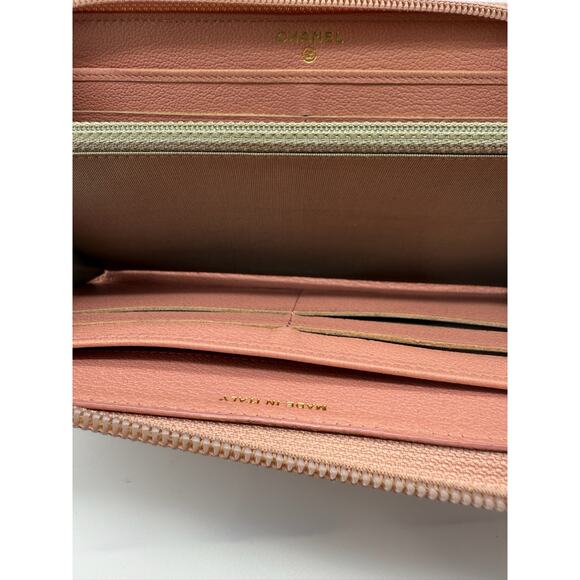 Chanel Bifold Pink Long Wallet Camellia Embossed in Gold*CC interlocking*Awesome - Picture 6 of 13